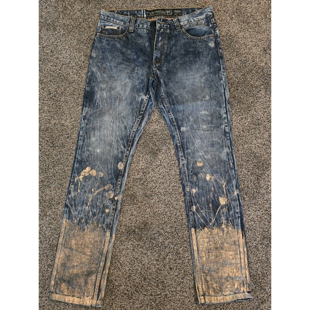 Heritage America 1776 Denim Distillery Men Jeans Gold Paint Splatter 34x33